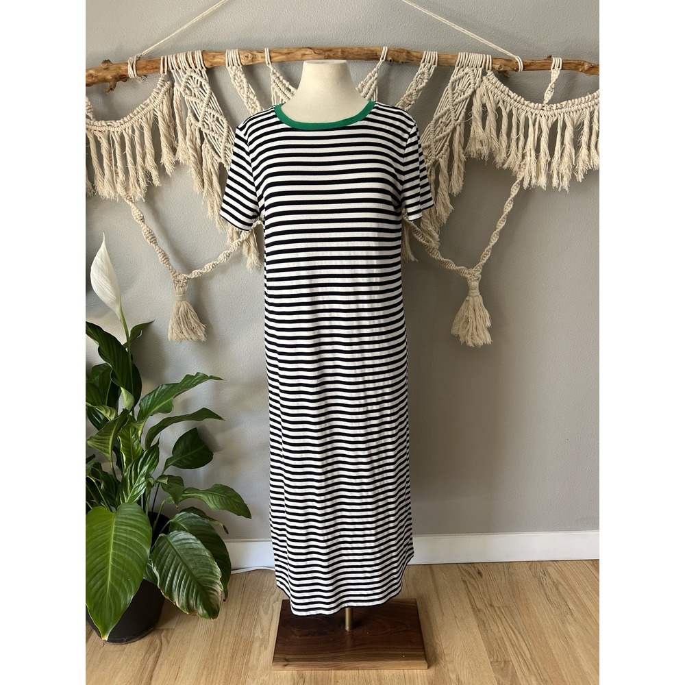All Row Blue white stripe Maxi Length Tshirt Dress rayon blend Large casual